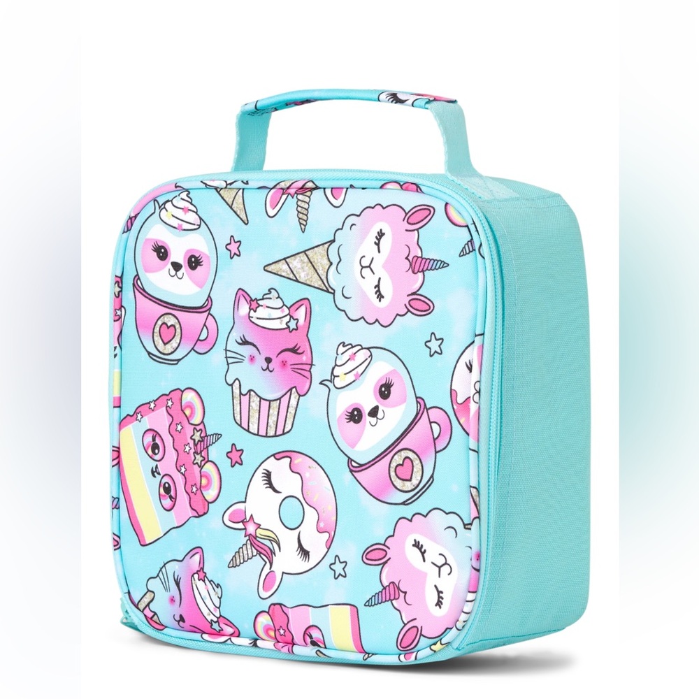 The Children’s Place Girls Lunch Bag Blue Pink Unicorn Cat Dessert Print